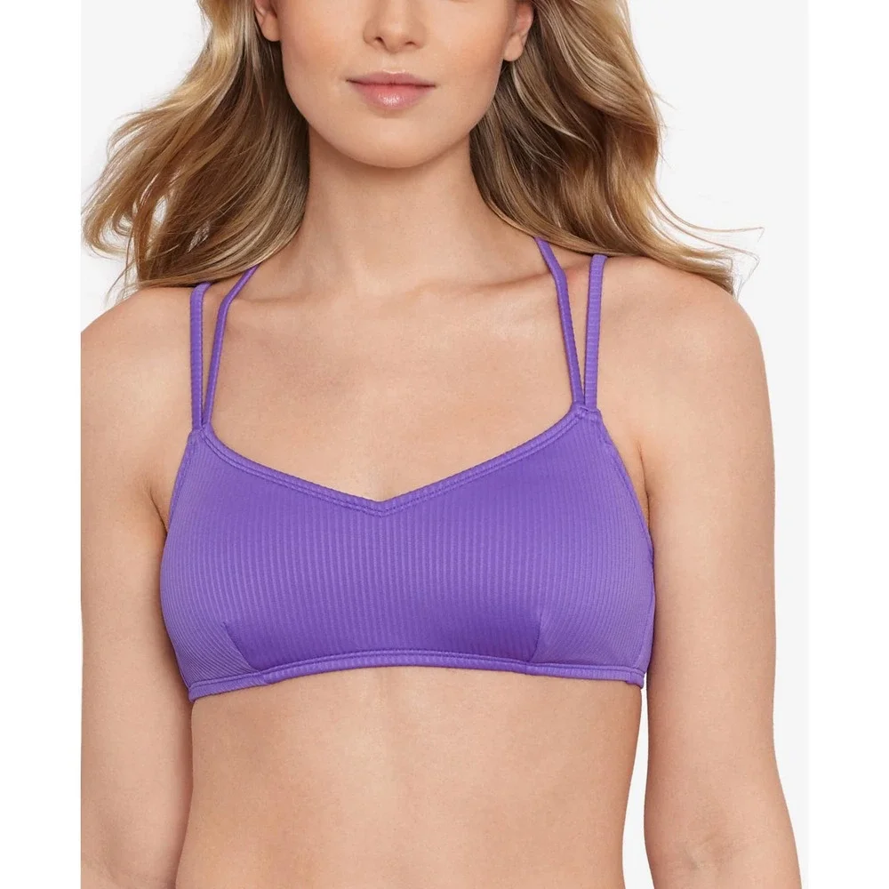 Salt + Cove Jrs' Raised Rib Strappy Bralette high waisted Bikini set, purple XS - Picture 11 of 11